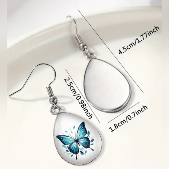 2/30$ Or 3/$35 Y2K Elegant Blue Butterfly Preppy Summer Crystal Glass Earrings - Picture 2 of 5